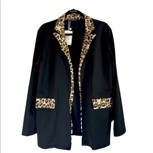 Camisa Black Stretch Blazer With Animal Print Trim Size XXL New